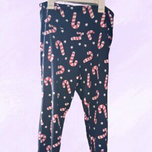Tipsy Elves candy canes and stars all over leggings in black, red and white L